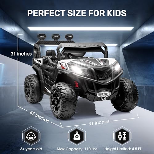 ANPABO 24V 4X4 Ride on Car Truck w/Remote Control, 4WD/2WD Switchable Kids UTV, 19" Spacious Seat, 4 Shock Absorbers, Soft Start, Music Player