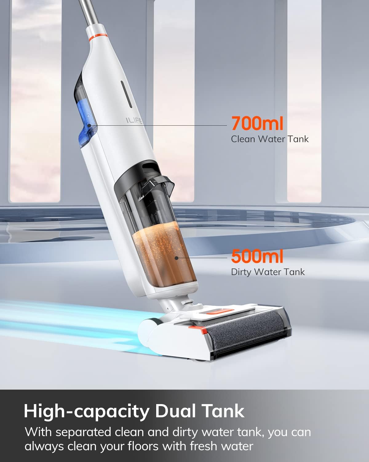 ILIFE W90 Cordless Wet Dry Vacuum Cleaner, All in One Vacuum Mop Hardwood Floor Cleaner