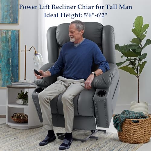 Large Power Lift Chairs Recliners for Elderly with Heated and Massage, Overstuffed Adjustable Lift Chairs, 3 Positions, Breathable Leather
