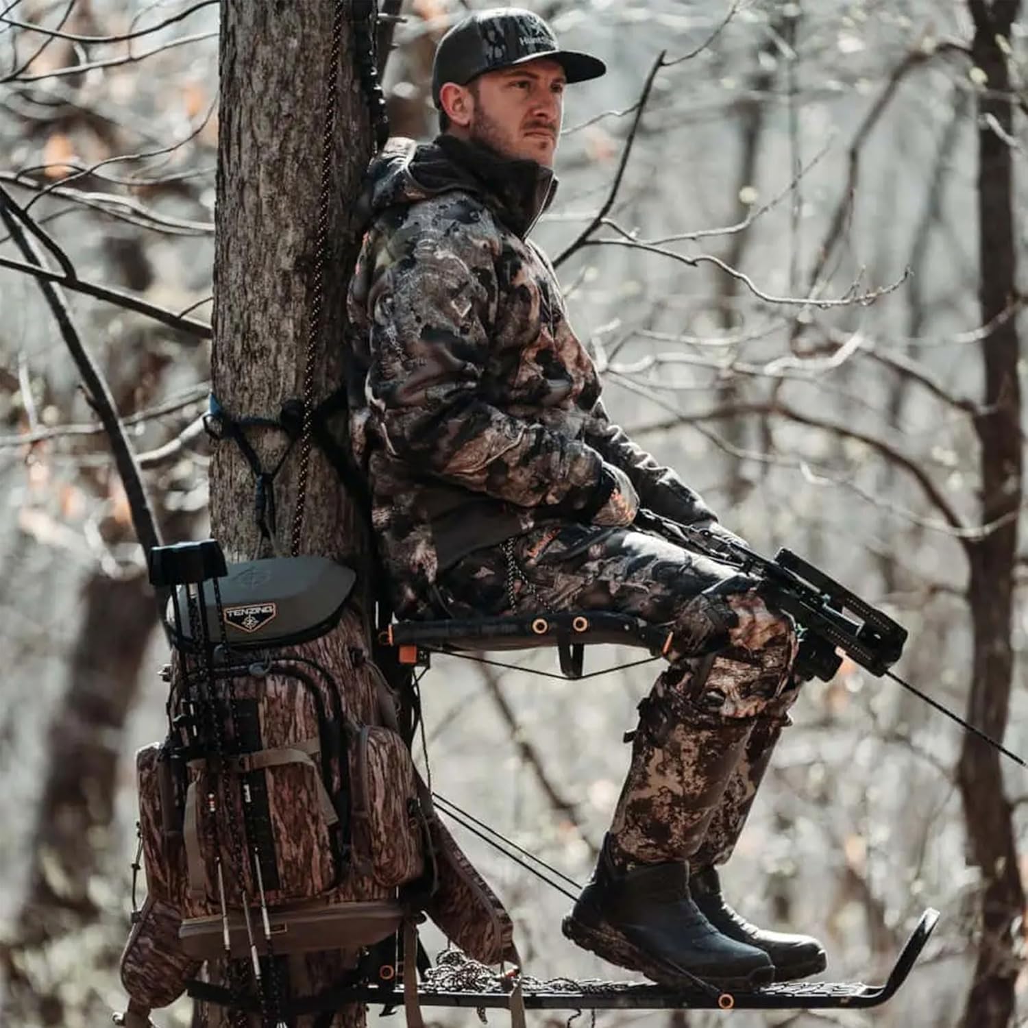 Muddy The Boss XL Wide Stance Hang On 1 Person Hunting Tree Stand Platform with Silent Straps, FlexTek Seating, and Extra Wide Platform (2 Pack)