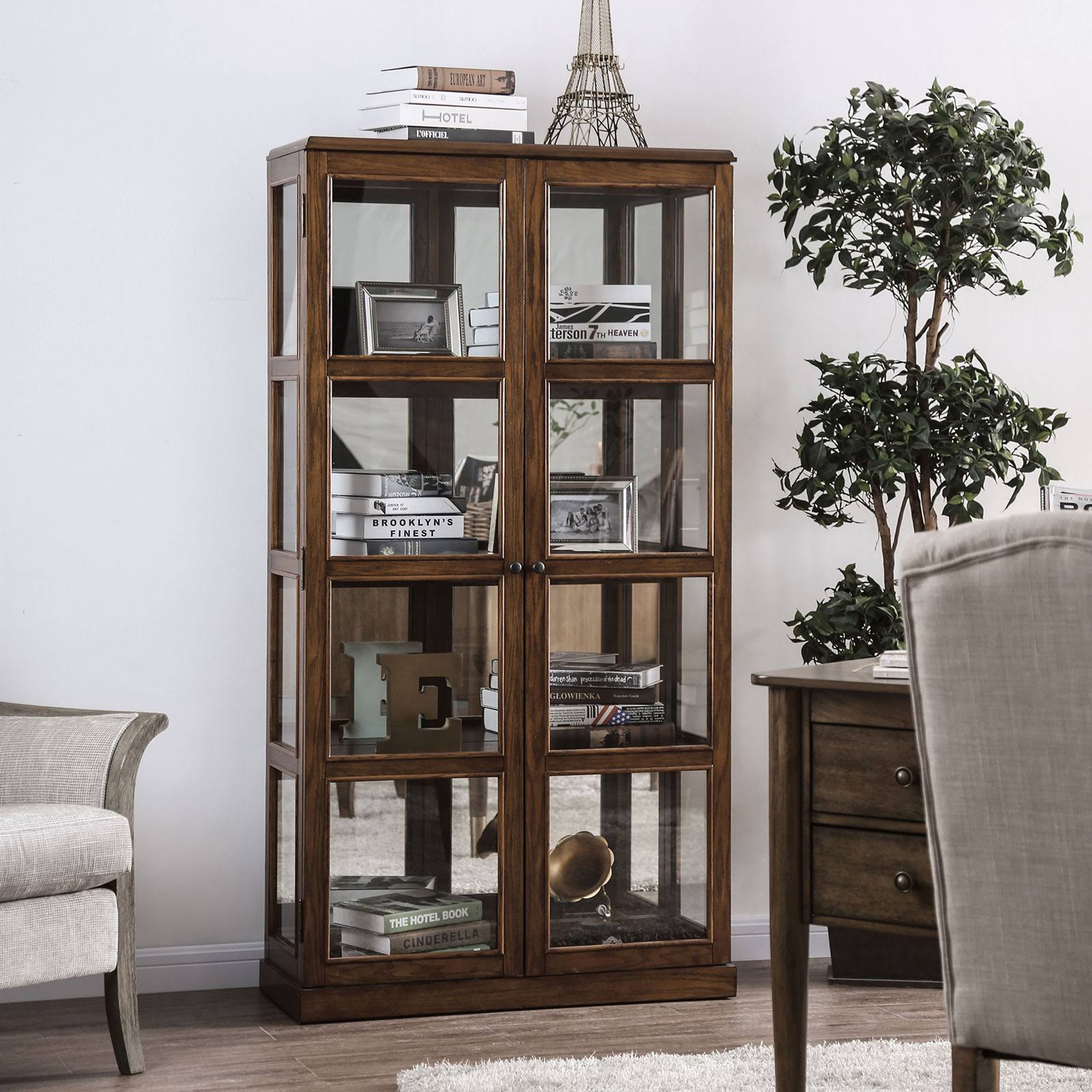 Furniture of America Vilas Oak Curio Cabinet