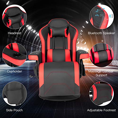 Modern-Depo Gaming Recliner Chair with Speakers, Massage, High Back, Cupholder, Headrest, Lumbar Support