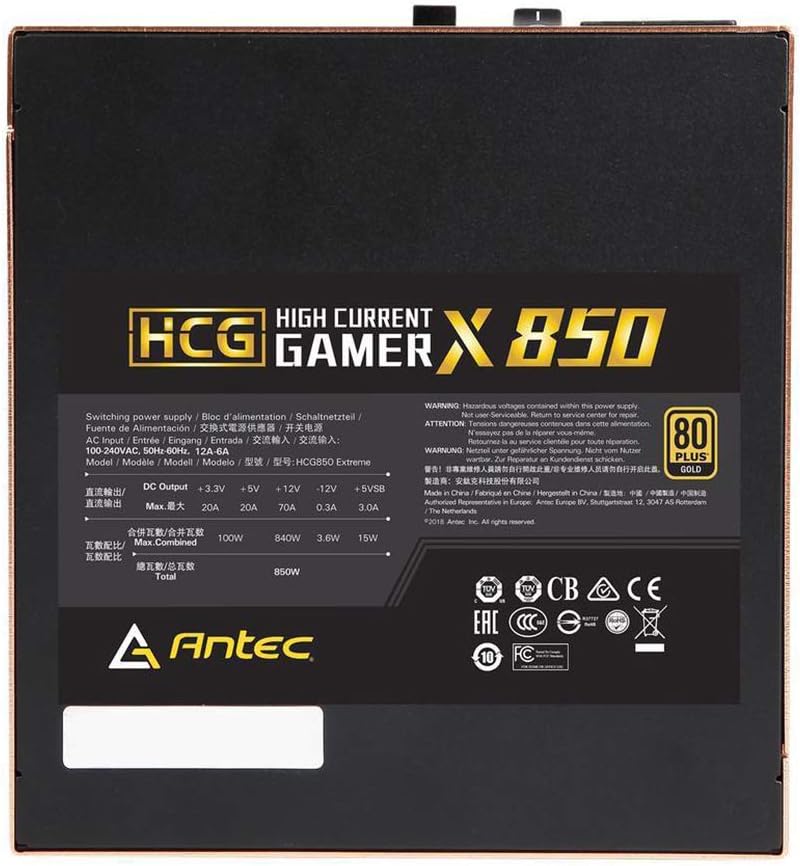 Antec HCG850 Extreme Power Supply 850 Watts 80 Plus Gold PSU with 135mm Silent FDB Fan, Full Modular, Japanese Capacitors, Active PFC