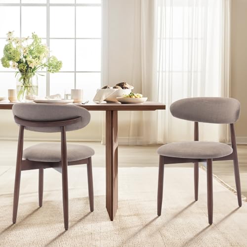 COLAMY Wooden Dining Chairs Set of 4, Modern Fabric Upholstered Dining Room Chair, Farmhouse Kitchen Chairs with Foot Pegs, Green