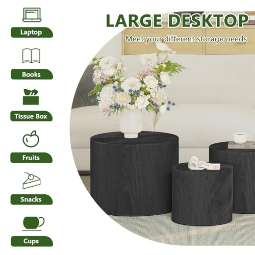 Vikiullf Nesting Coffee Table Set of 3, Round Wooden Coffee Tables, Modern Circle Table for Living Room, Bedroom, Accent Side Table