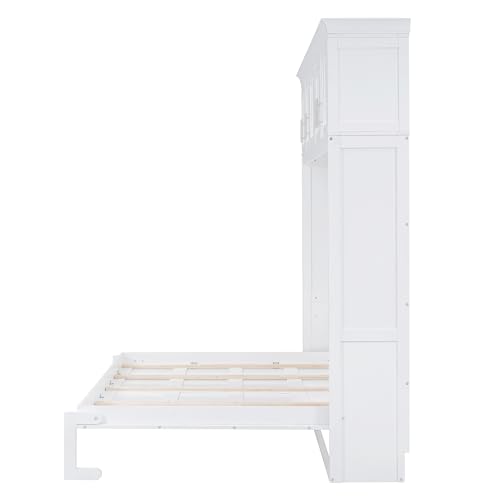 Harper & Bright Designs Full Size Murphy Bed Wall Bed with Storage Cabinets, Space-Saving for Multipurpose Guest Room Bedroom or Home Office, Gray