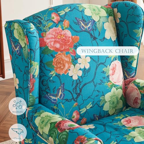 MELLCOM Floral Accent Chair, High Back Upholstered Armchair with Solid Legs, Leisure Single Sofa Chair for Living Room, Bedroom, Home Office