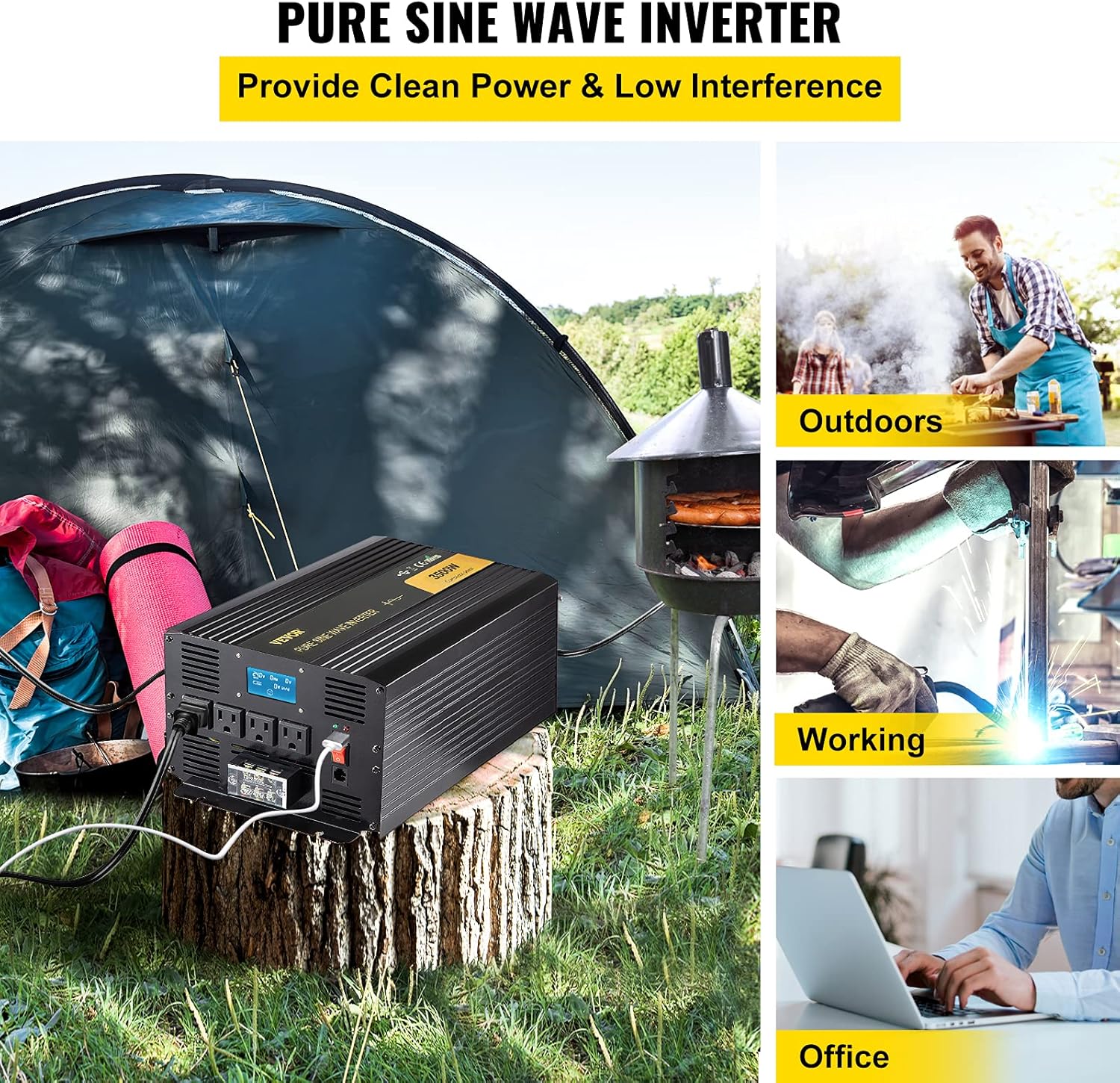 VEVOR Pure Sine Wave Inverter, 3500 Watt Power Inverter, DC 24V to AC 120V Car Inverter, with USB Port, LCD Display