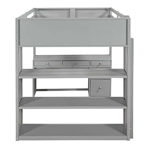 Harper & Bright Designs Full Size Loft Bed with Wardrobe and Desk, Solid Wood Loft Bed Frame with Storage, for Kids Teens Adults (Full Size, White)