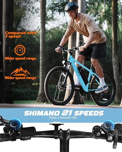 Racer Electric Bike for Adults - 21-Speed Mountain Lightweight Ebike with Peak 750W 22MPH Brushless Motor, 375Wh Removable Battery
