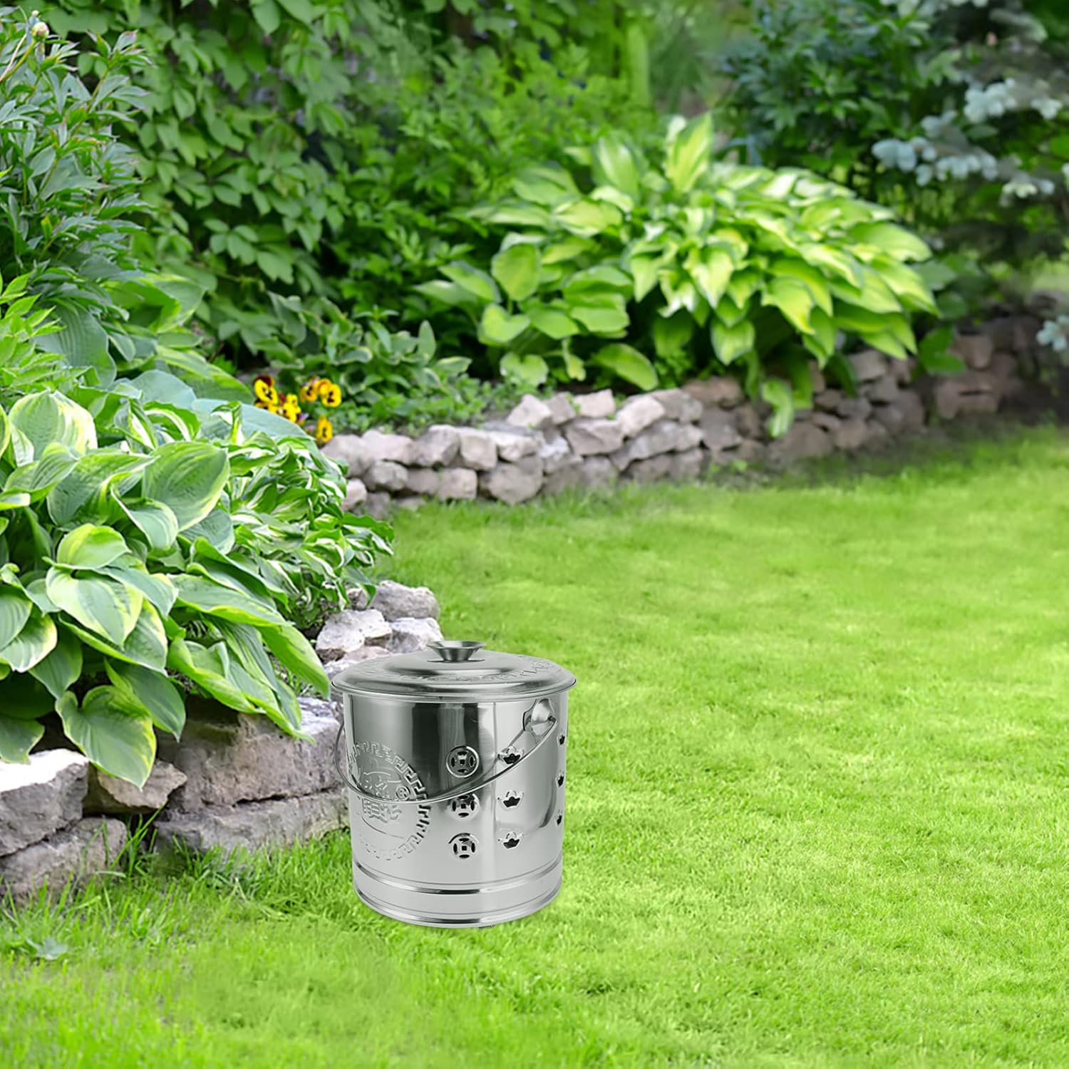 1Set Stainless Steel Burn Barrel Metal Incinerator Can with Burning Tong Garden Furnace for Wood Rubbish Leaves Burning Silver