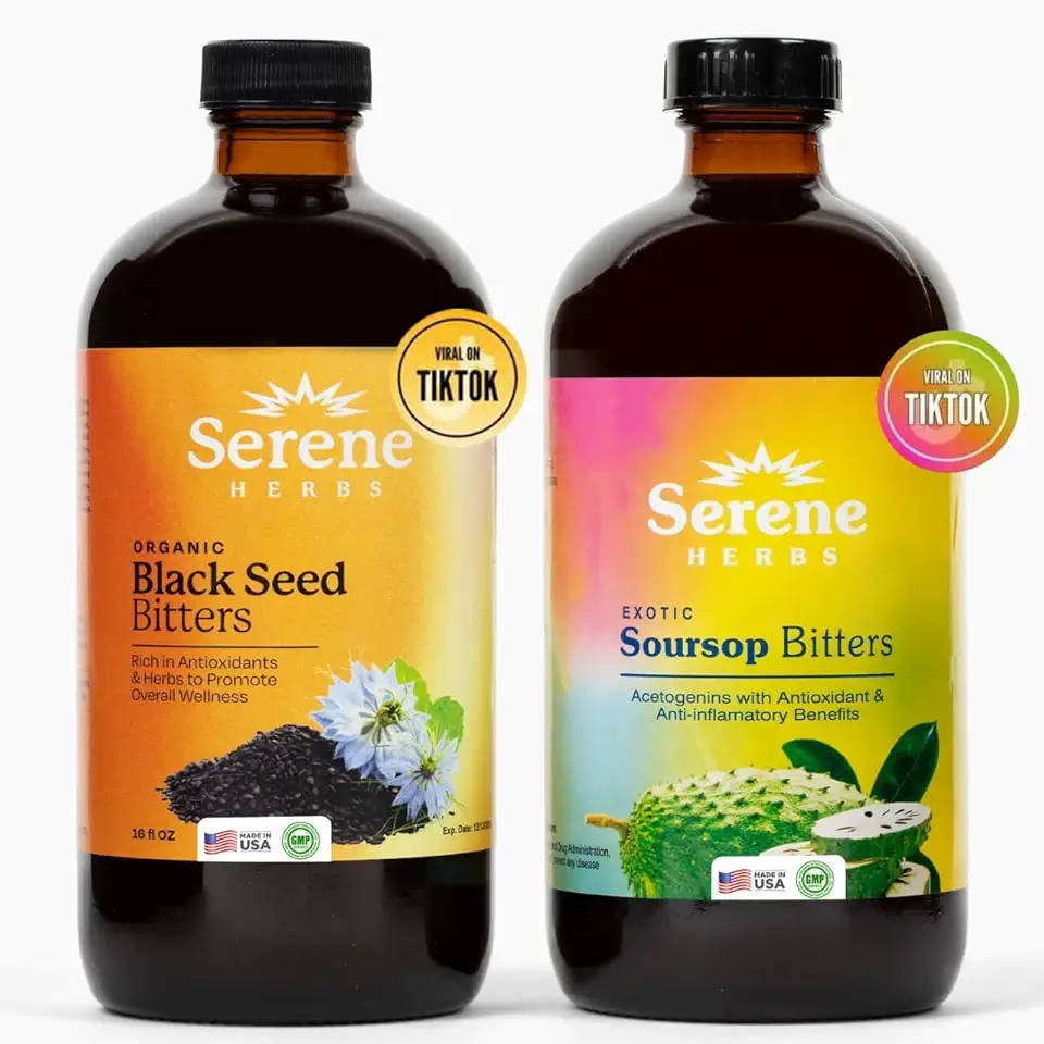 Soursop Bitters & Black Seed Bitters Bundle: Premium Antioxidant Blend for Immune Support, Gut Health & Overall Wellness, Non-GMO, 32 oz