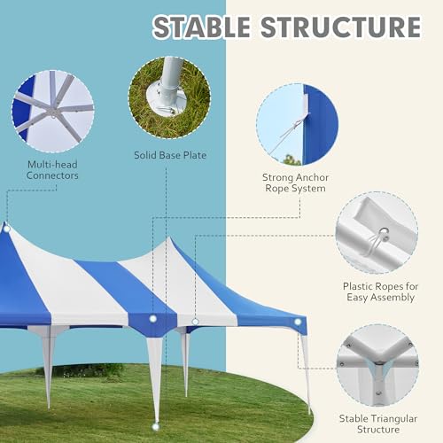 EROMMY 26x19ft Party Tent, White Wedding Tent, Decagonal Heavy Duty Canopy with 8 Removable Sidewalls, 8 Church Windows and 2 Pull-Back Doors