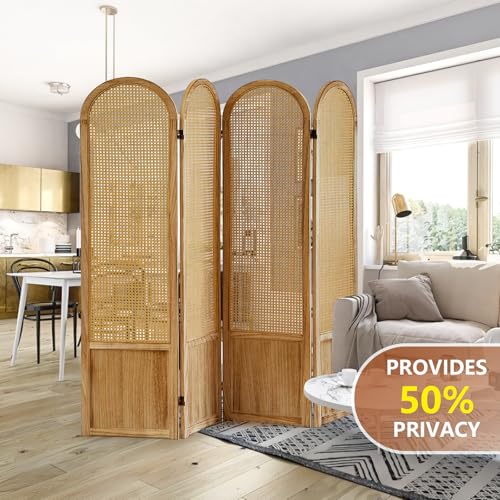 5.9 Ft Tall Hand-Woven Rattan Room Divider 3 Panels, Wood Room Divider Panel, Folding Screen Divider Wall, Wall Divider for Room Separation