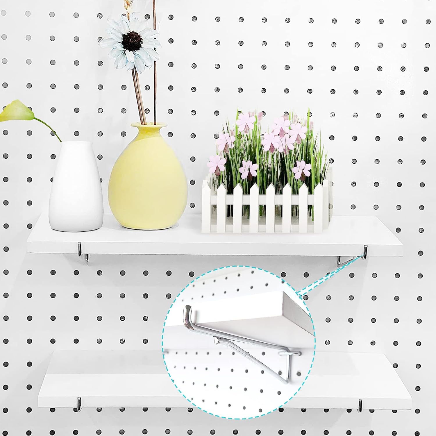 Pegboard Shelf Set, Pegboard Shelves with Steel Pegboard Brackets Pegboard Hooks