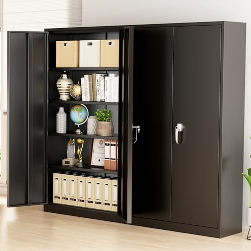 Greenvelly Metal Storage Cabinet, 72" Black Locking Storage Cabinets with Doors and 4 Shelves, Metal Cabinet for Garage Home Office, Classroom
