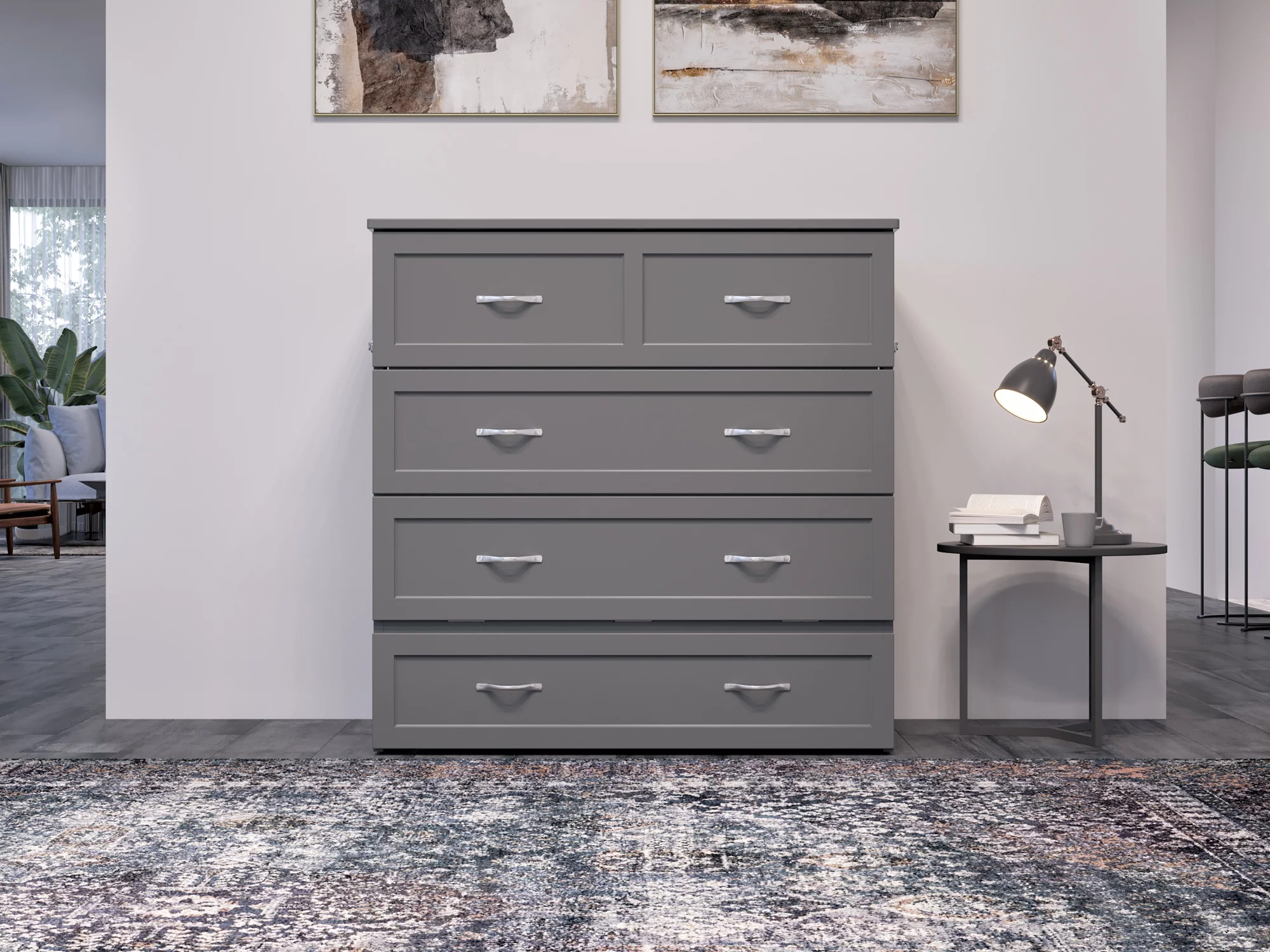 AFI Northfield Twin XL Solid Wood Murphy Bed Chest with Mattress, Drawer & Charger, Grey
