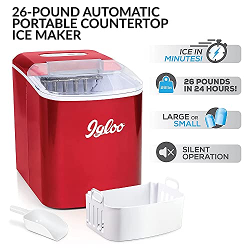 Igloo Electric Countertop Ice Maker Machine - Automatic and Portable - 33 Pounds in 24 Hours - Icecube Maker - Plastic Scoop and Basket