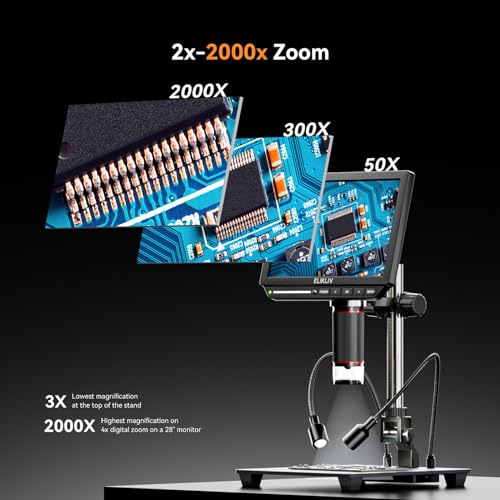 4K Digital Microscope, Elikliv EM4K 8" Coin Microscopes 2000x, 52MP HDMI Microscopes, Soldering Microscope for Adults