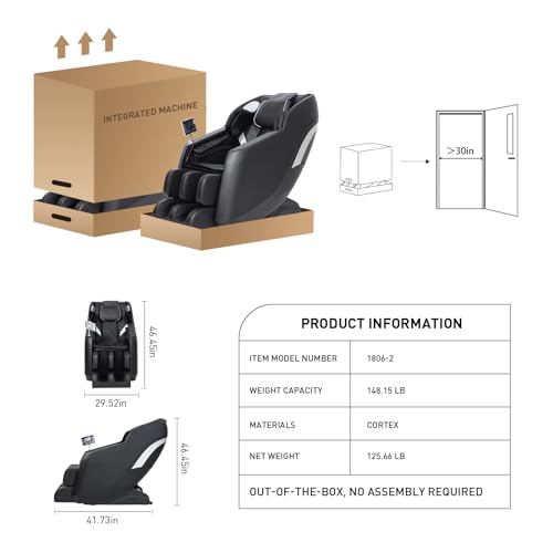 2025 Massage Chair Zero Gravity Full Body Airbags, 8 Fixed Points Massage Rollers with 6 Auto Modes, Bluetooth, Foot Rollers, Heater, Black