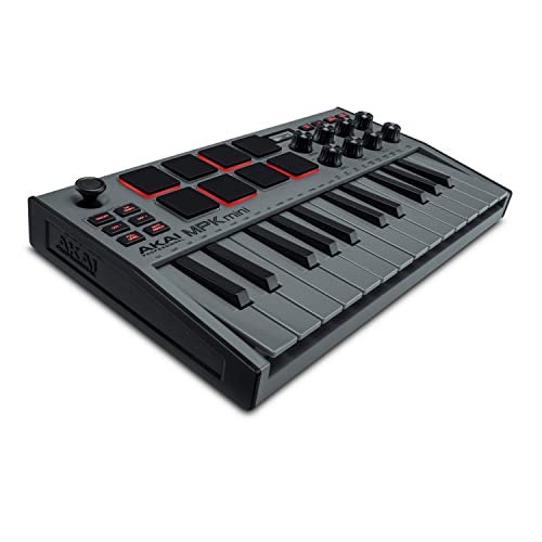 AKAI Professional MPK Mini MK3-25 Key USB MIDI Keyboard Controller With 8 Backlit Drum Pads (Grey) & On-Stage DS7200B Adjustable Desktop Microphone