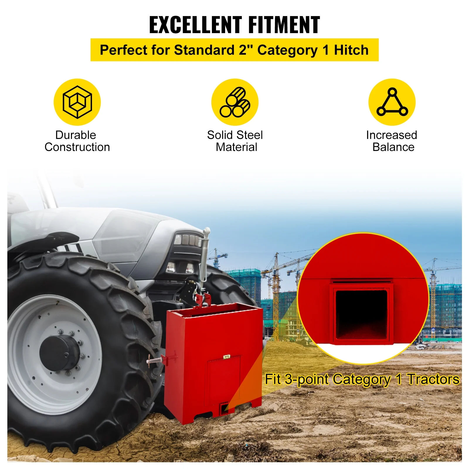 VEVOR 3 Point Ballast Box, 800lbs Capacity Hitch Ballast Box, Standard 2'' Hitch Receiver, Tractor Ballast Box with 5cu.ft Volume, Heavy Duty Steel