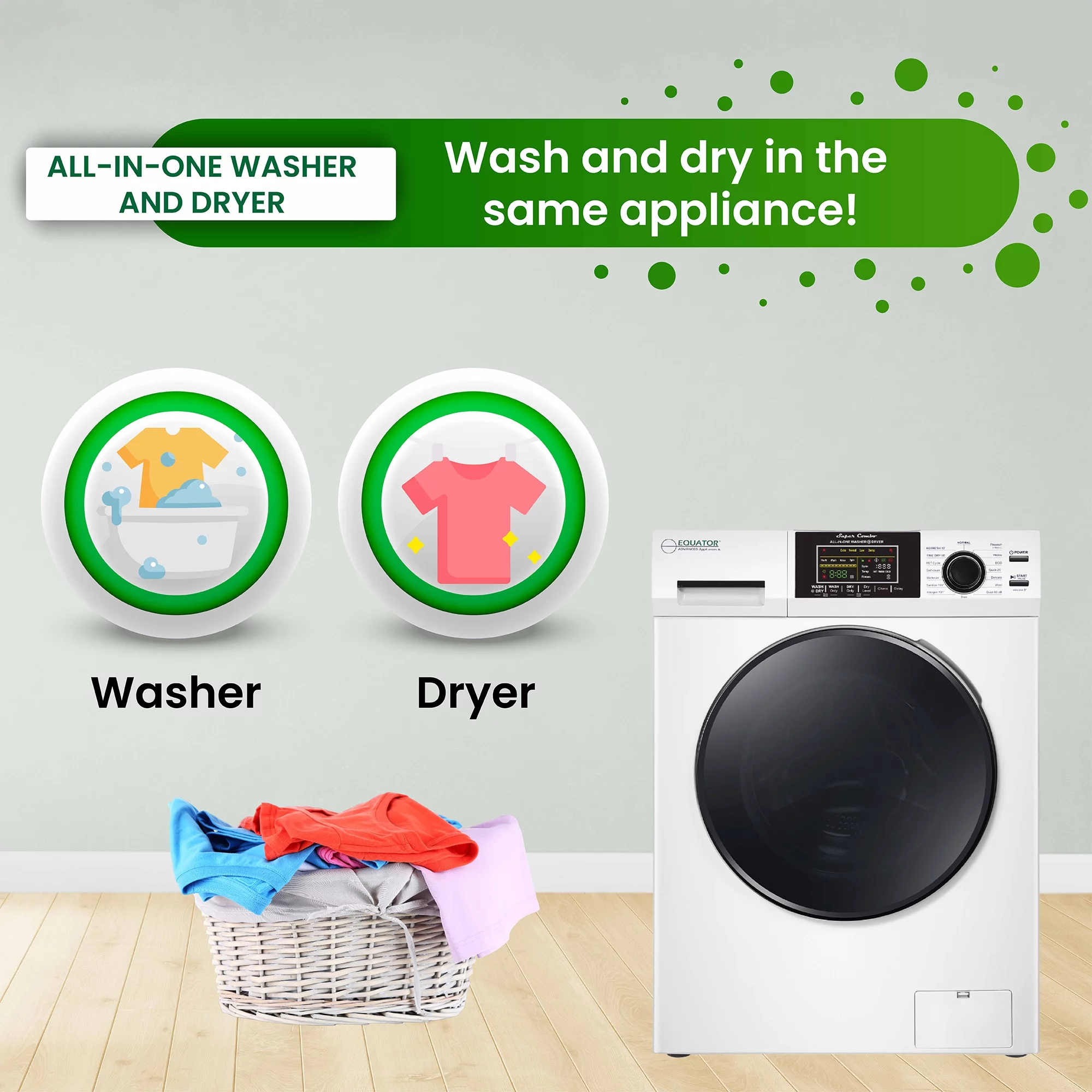 Equator Fully Built-in All-in-One Combo Washer-Dryer Ventless 1.62 cf/15lbs 110V White