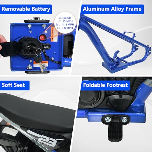 wanan Electric Dirt Bike for Kids 6-12 with Shock-Absorbing Front Fork, 250W Electric Motorcycle Up to 15.5MPH, 24V Detachable Battery, 16''