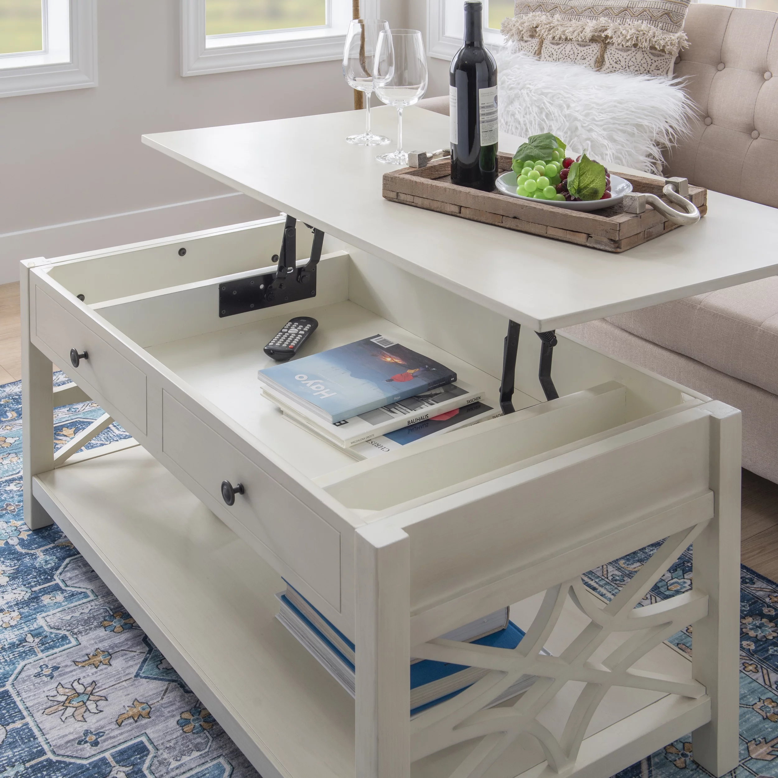 Linon Walton 2-Drawer Lift-Top Coffee Table, White