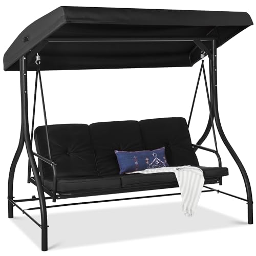 Best Choice Products 3-Seat Outdoor Large Converting Canopy Swing Glider, Patio Hammock Lounge Chair for Porch, Backyard w/Flatbed, Adjustable Shade
