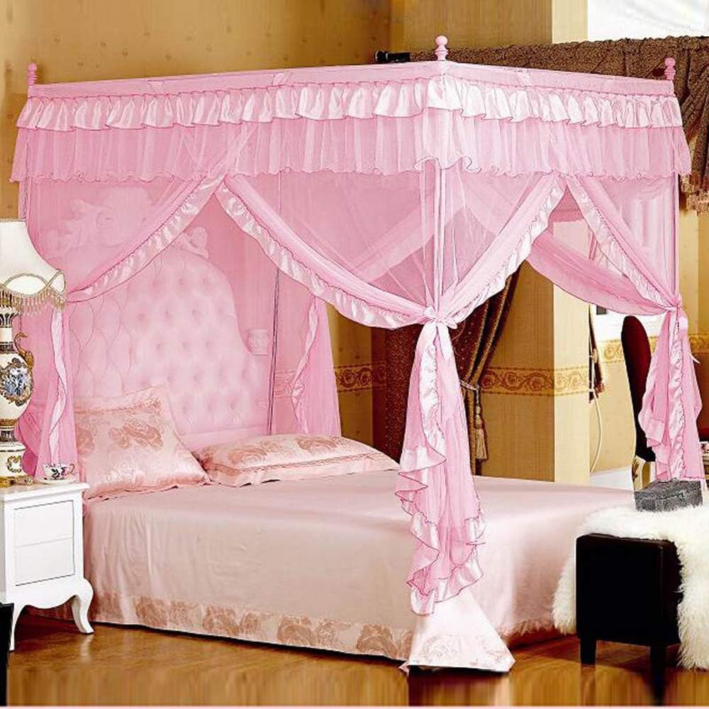 Mengersi Black Canopy Bed Curtains Queen Size, Royal Luxurious Cozy Drapes Netting- Elegant Bed Sheer Bedroom Decoration Accessories for Adults