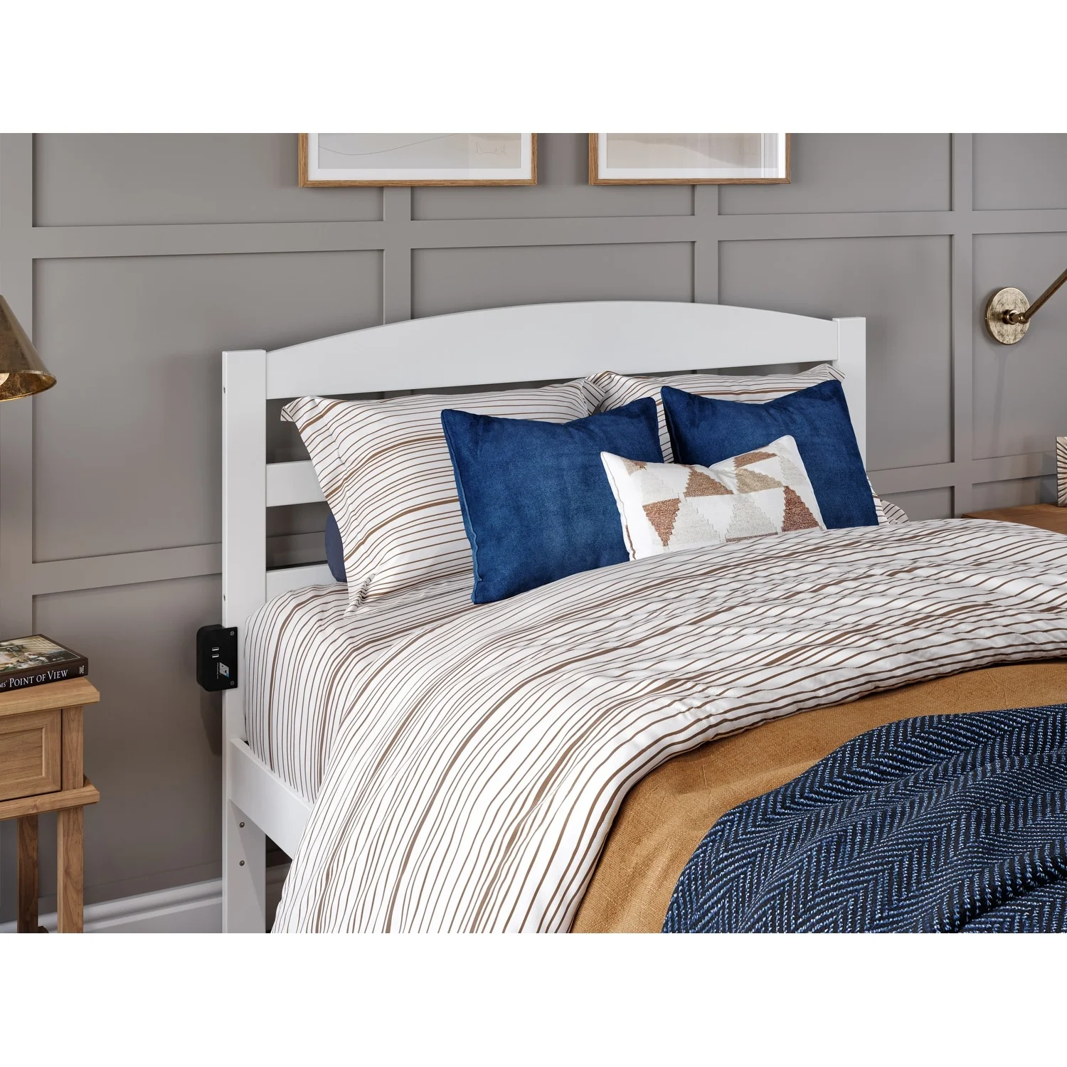 AFI Warren Solid Wood Platform Bed with Footboard White Queen
