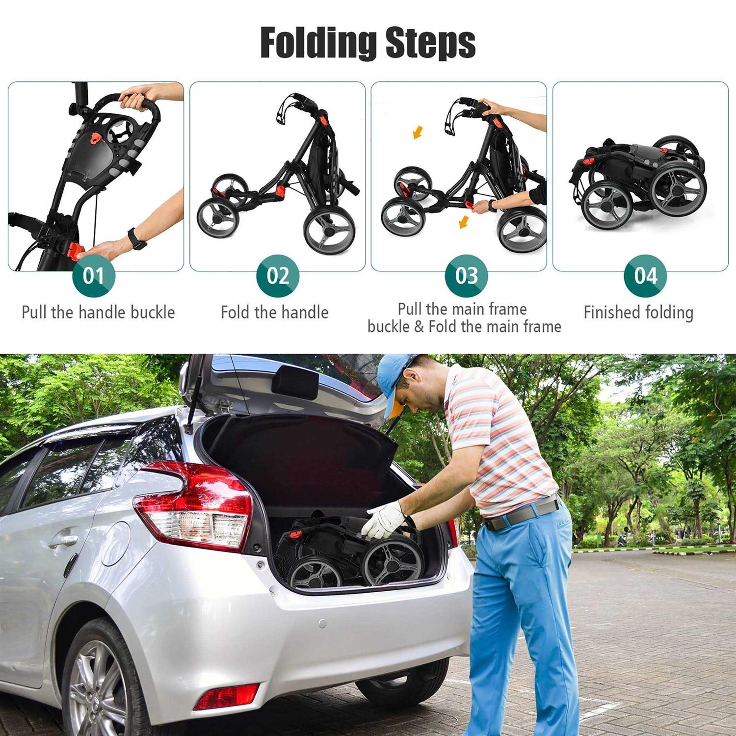 Costway Folding 4 Wheels Golf Push Cart W Scoreboard Adjustable Handle - Sports Supplies Online Store