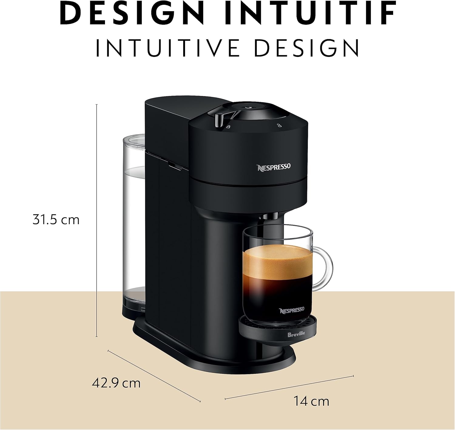 Nespresso Vertuo Next Coffee and Espresso Machine with Aeroccino Frother by Breville, Matte Black