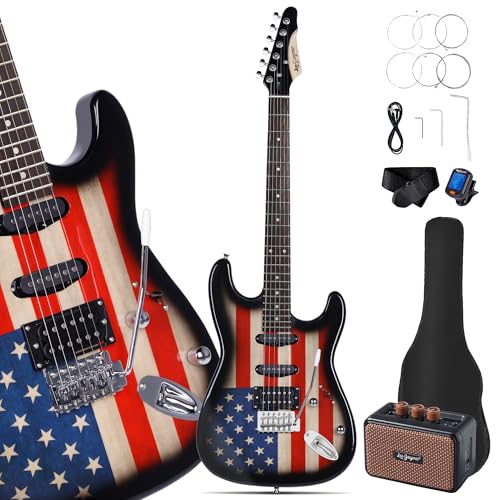 Leo Jaymz 39" Full Size ST Style Electric Guitar Starter Kit with SSH Pickup, 5W Portable Amp, Tuner, Gig Bag, Strap & Accessories (Violet Ocean)