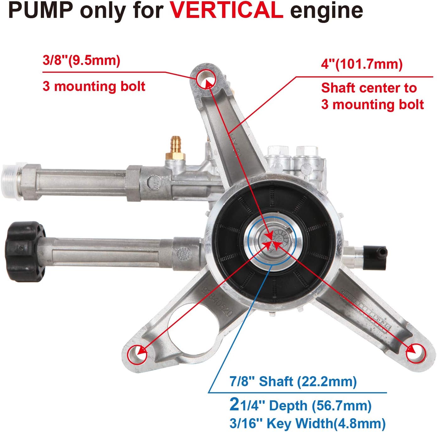 AR High Pressure Washer Pump 2400 PSI RMW22G24-EZ -SX, Vertical 7/8 Shaft Power Washer Replacement Pump Head with Easy Start Valve by ANNOVI REVERBERI