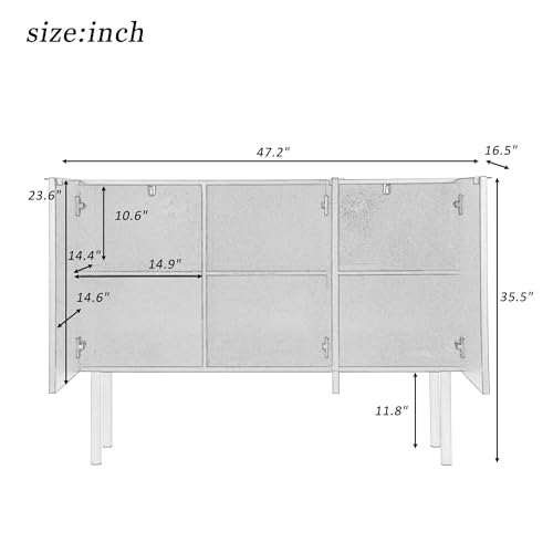 Modern Buffet Storage Cabinet with 3 Doors, Luxury Sideboard with Adjustable Shelves and Gold Metal Legs for Home Living Room Dining Room(White)