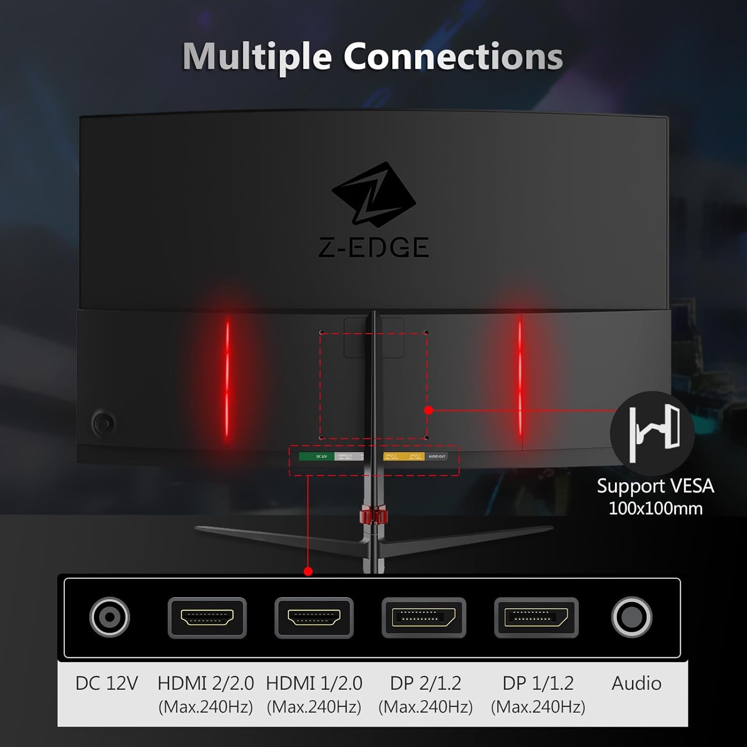 Z-Edge 27-inch Curved Gaming Monitor 16:9 1920x1080 240Hz 1ms Frameless LED Gaming Monitor