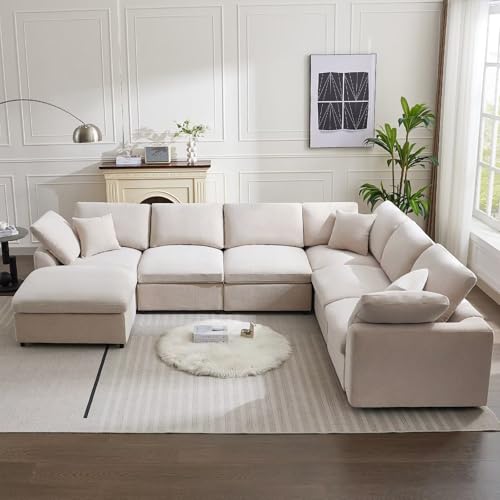 Cloud Couch Modular Sectional Sofa Modern Oversized Couches with Ottoman 7 Seater L-Shaped Sofas Comfy Couches for Living Room Spacious Space