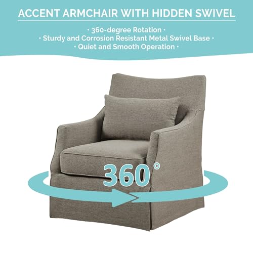 Martha Stewart London Swivel Chair - Solid Wood & Plywood, Skirted Metal Base Accent Armchair