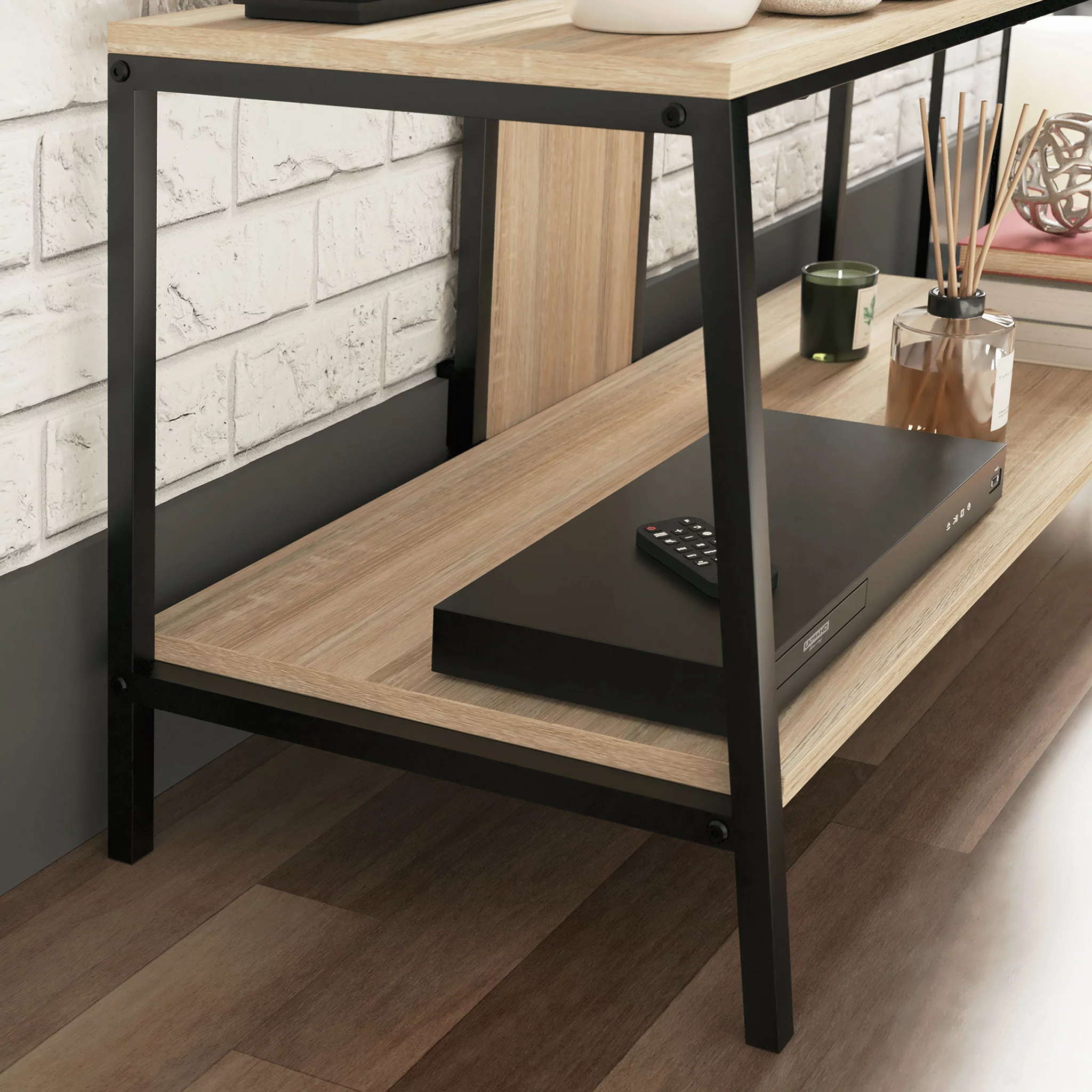 Sauder North Avenue Wood & Metal 2-Shelf TV Stand with Mount for TVs up to 50", Charter Oak Finish