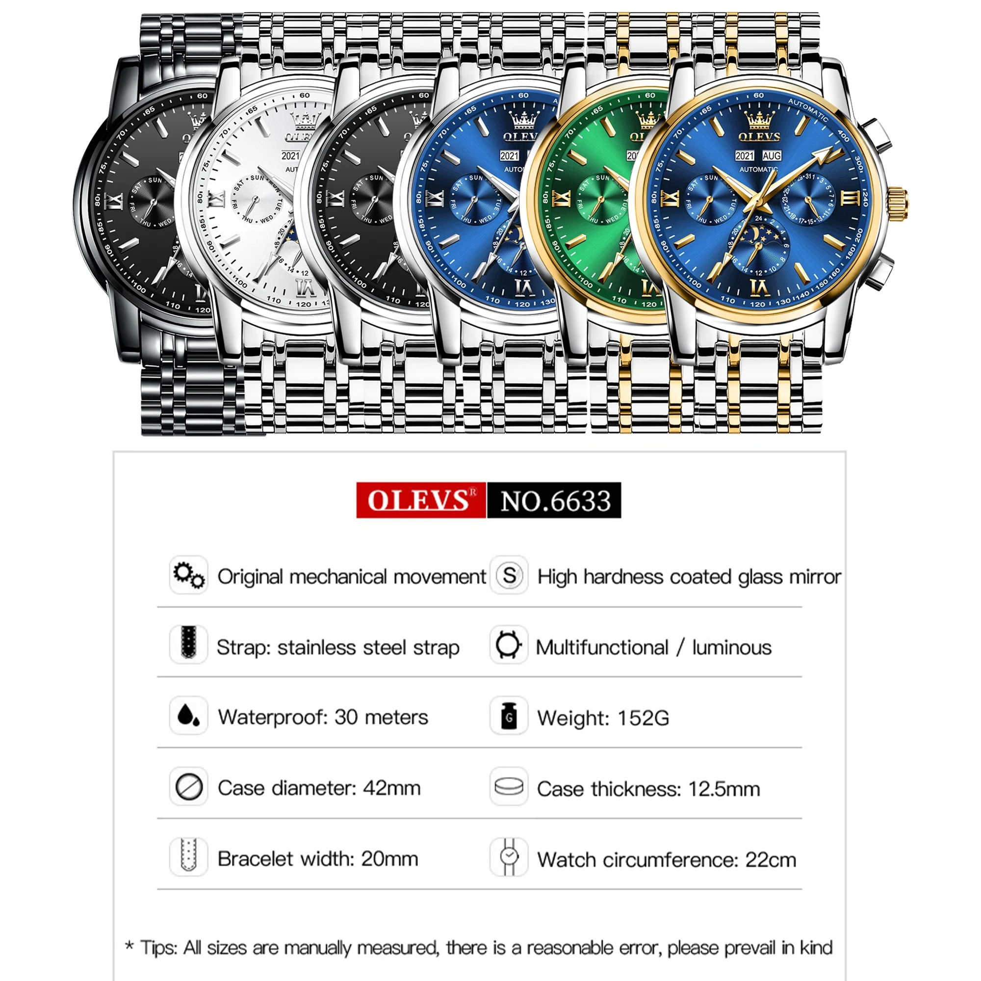 OLEVS Automatic Watches for Mens Stainless Steel Watch Self-Winding Analog Luxury Mens Dress Watch Luminous Waterproof Reloj, Gifts for Men