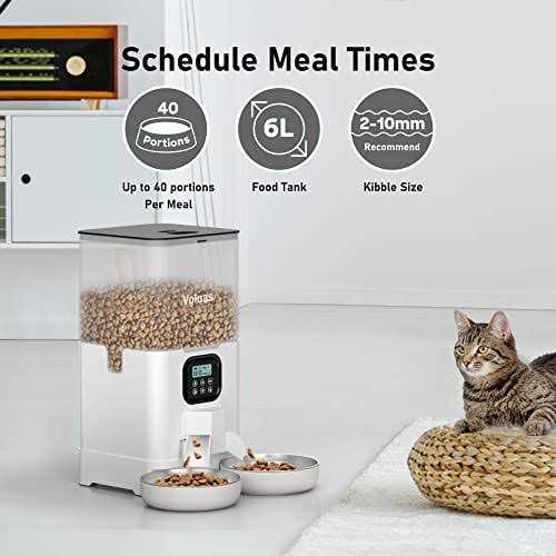 Voluas Automatic Cat Feeders for Two Cats Double Pet Feeder with 2 Stainless Steel Bowls - Pet Supplies online store