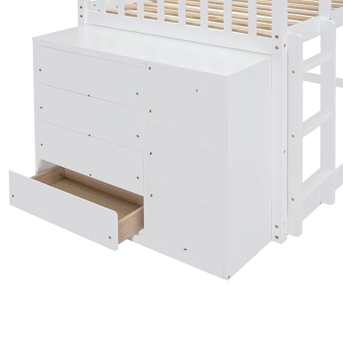 Ball & Cast Full Over Full Bunk Bed with Twin Size Trundle and Built in 4 Drawer,Wood Bunkbed w/Storage Ladder & Slat Support