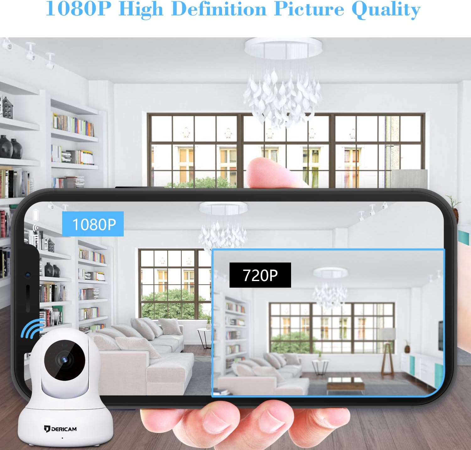 Dericam Home Camera, Pet Camera 1080P@30fps Full HD Real-time Home Security with an Additional 5db Powerful Antenna, Pan/Tilt Control