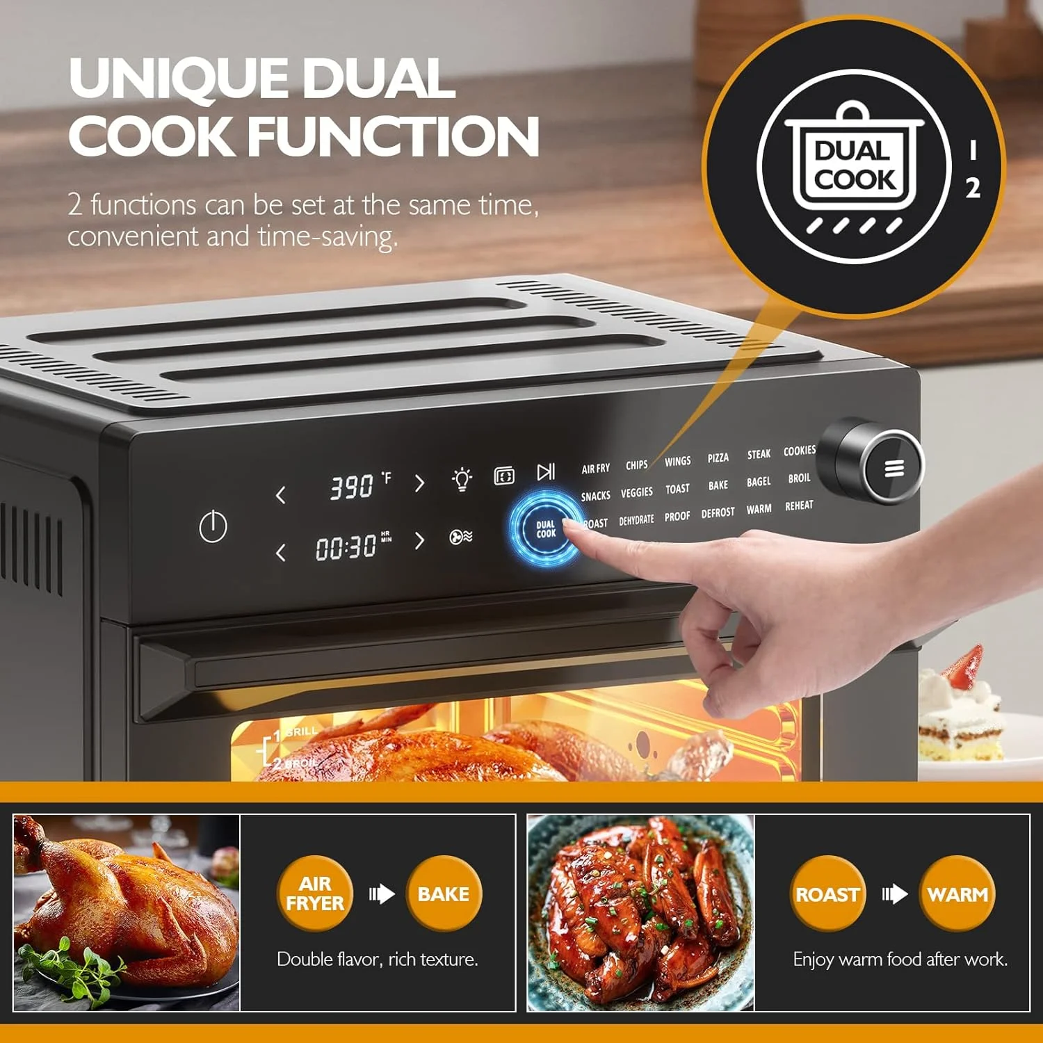 OUWI Air Fryer Toaster Oven Combo, 32QT/30L Large Countertop Convection Toaster Oven, 18-in-1 Functions, Fits 13" Pizza