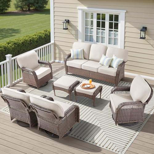 7 Pieces Outdoor Furniture Set with Swivel Chairs