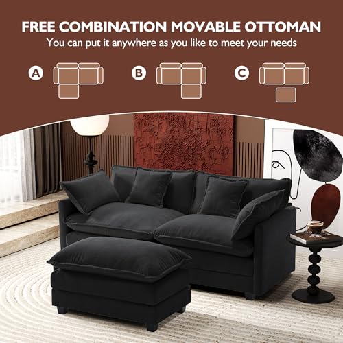Ihanherry 111.4" U Shaped Modern Cloud Sofa Modular Sectional Couch with 2 Ottoman, 5-Seat Chenille Deep Seat Sofa with Pillow for Living Room