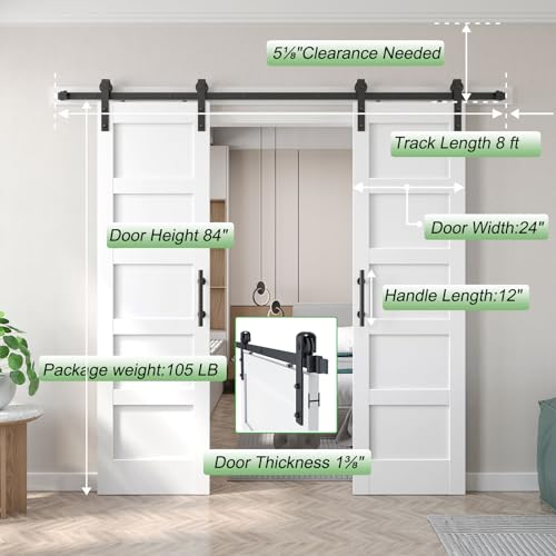 Fredbeck Double 21inx84in White Barn Door and 7FT Sliding Barn Door Hardware Kit Included,Solid,MDF, PVC Surface,DIY Assembly,5-Panel