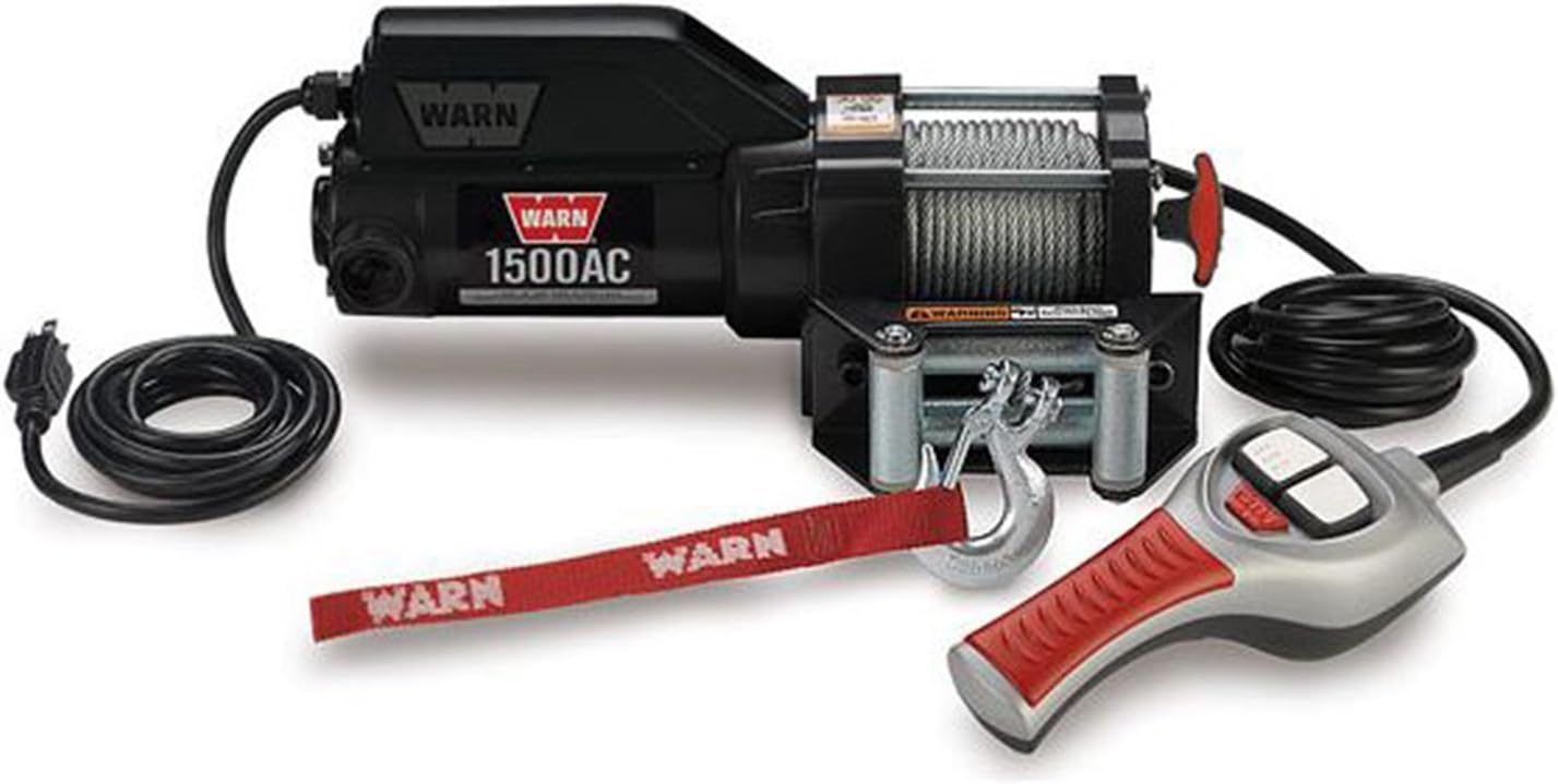 WARN 85330 1500AC 120V Electric Utility Winch - 1,500 lbs. Capacity , Black